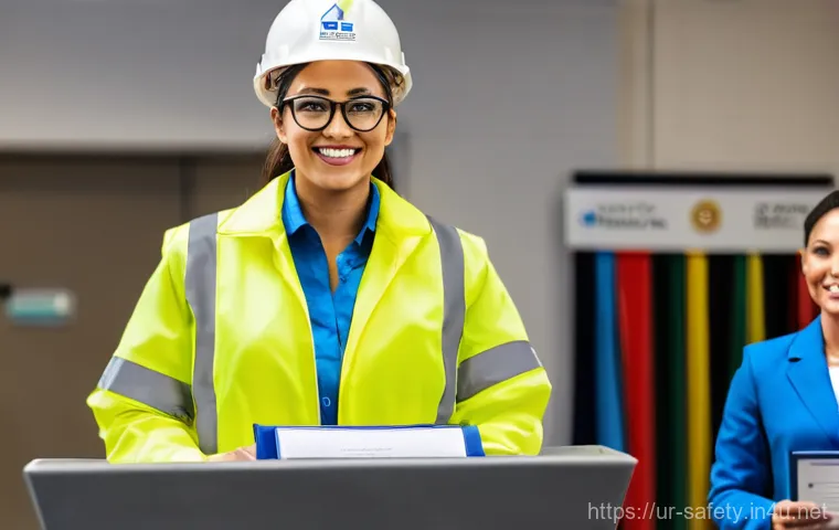 신입 안전관리자를 위한 업무 적응법 - A modern, high-tech manufacturing facility. In the foreground, a male safety engineer, approximately... 신입 안전관리자를 위한 업무 적응법 - A modern, high-tech manufacturing facility. In the foreground, a male safety engineer, approximately...