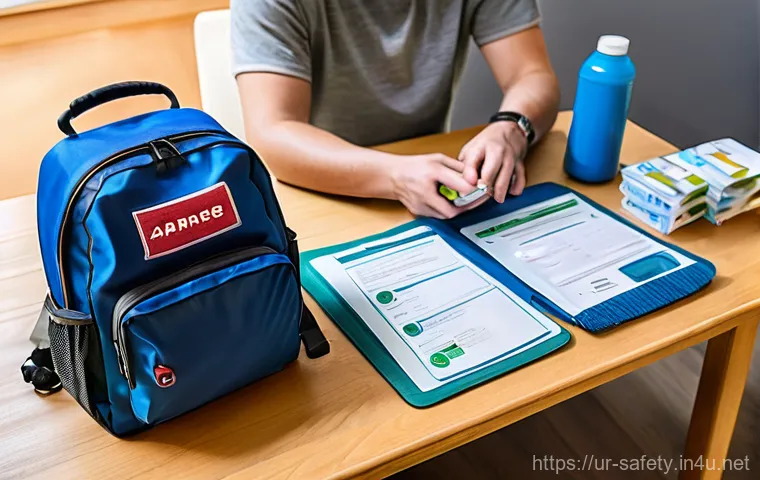 재난 대비 안전관리 체크리스트 - **Prompt:** A diverse family, consisting of a mother, father, and two children (approximately 8 and ...